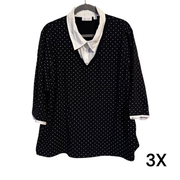 Denim&Co Tops - LAYERED LOOK POLKA DOT TOP  3X PLUS #C